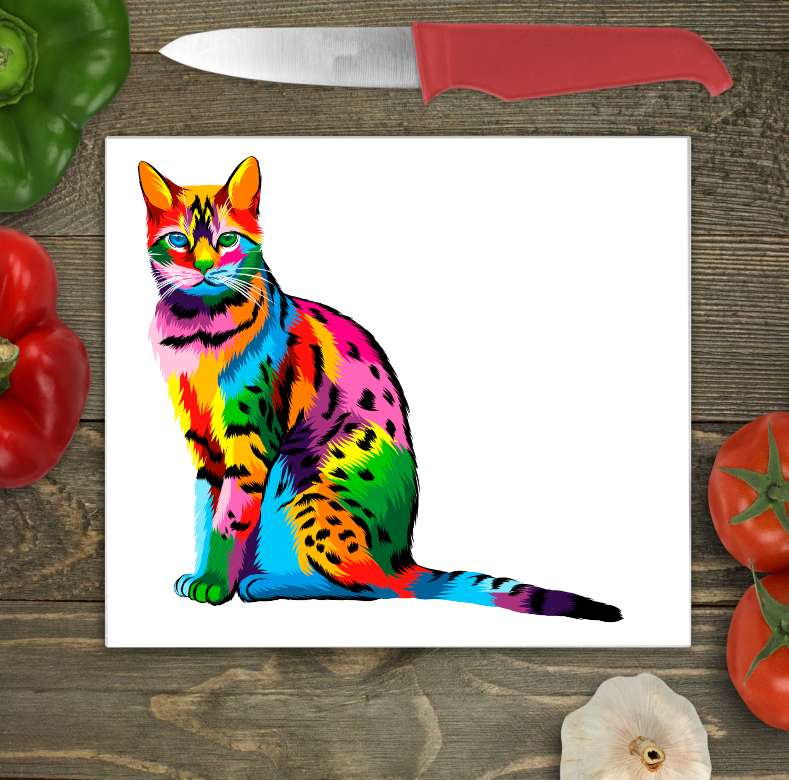 Bengal Cat Glass Chopping Board, Bengal Cat Worktop Protector